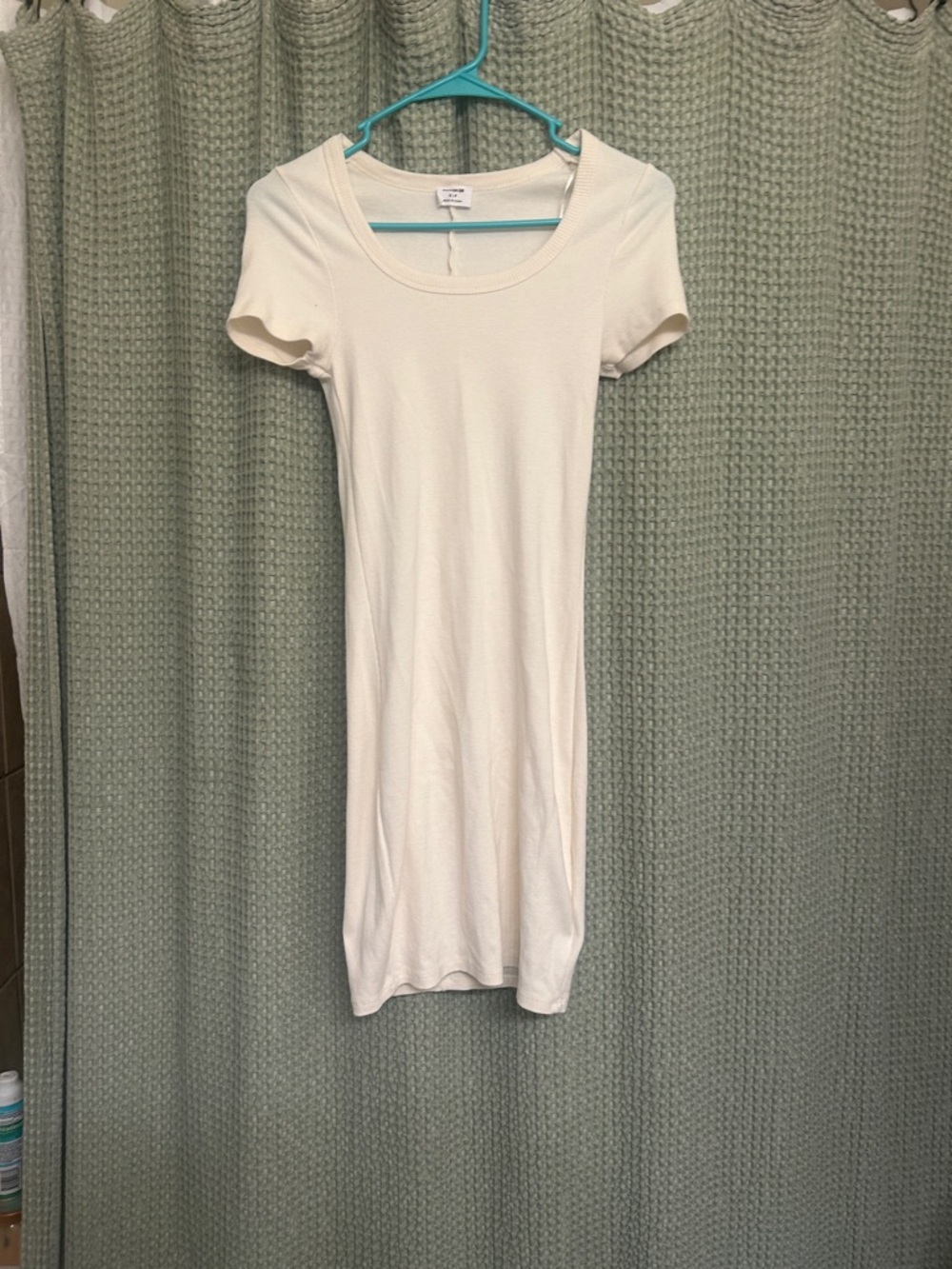 Cotton On Cream Scoop Neck Ribbed Short Sleeve Dress
